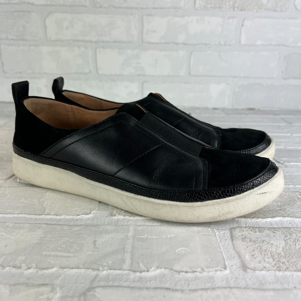 Vionic Zinah Slip On Sneakers Shoes Womens 9.5 Black Nubuck Leather Comfort 40.5